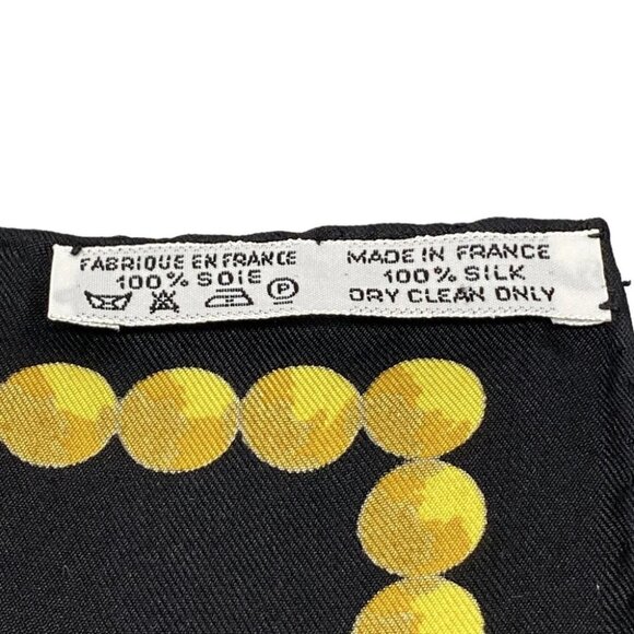 Auth HERMES Carre 90 - Black Dark yellow Dark Brown Scarf - Picture 3 of 3